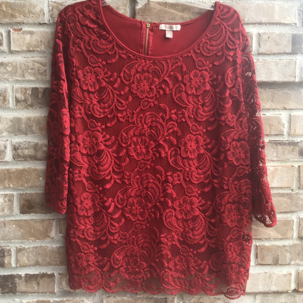 Lace overlay 3/4 sleeve top